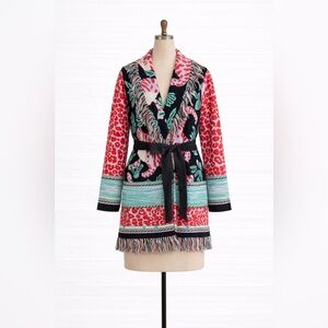 Essitam - Multicolor Patterned Belted Knit Sweater Wrap  - Sz. S